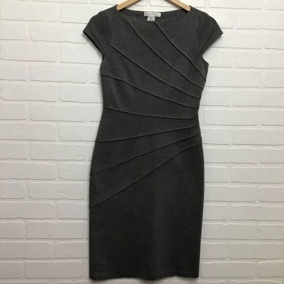 London Times sheath dress charcoal grey short sleeves slimming size 4 - Picture 12 of 13